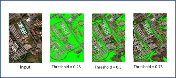 具有最高 NDVI 值的（最右侧）图像以绿色表示植被更健康、更茂密的区域。